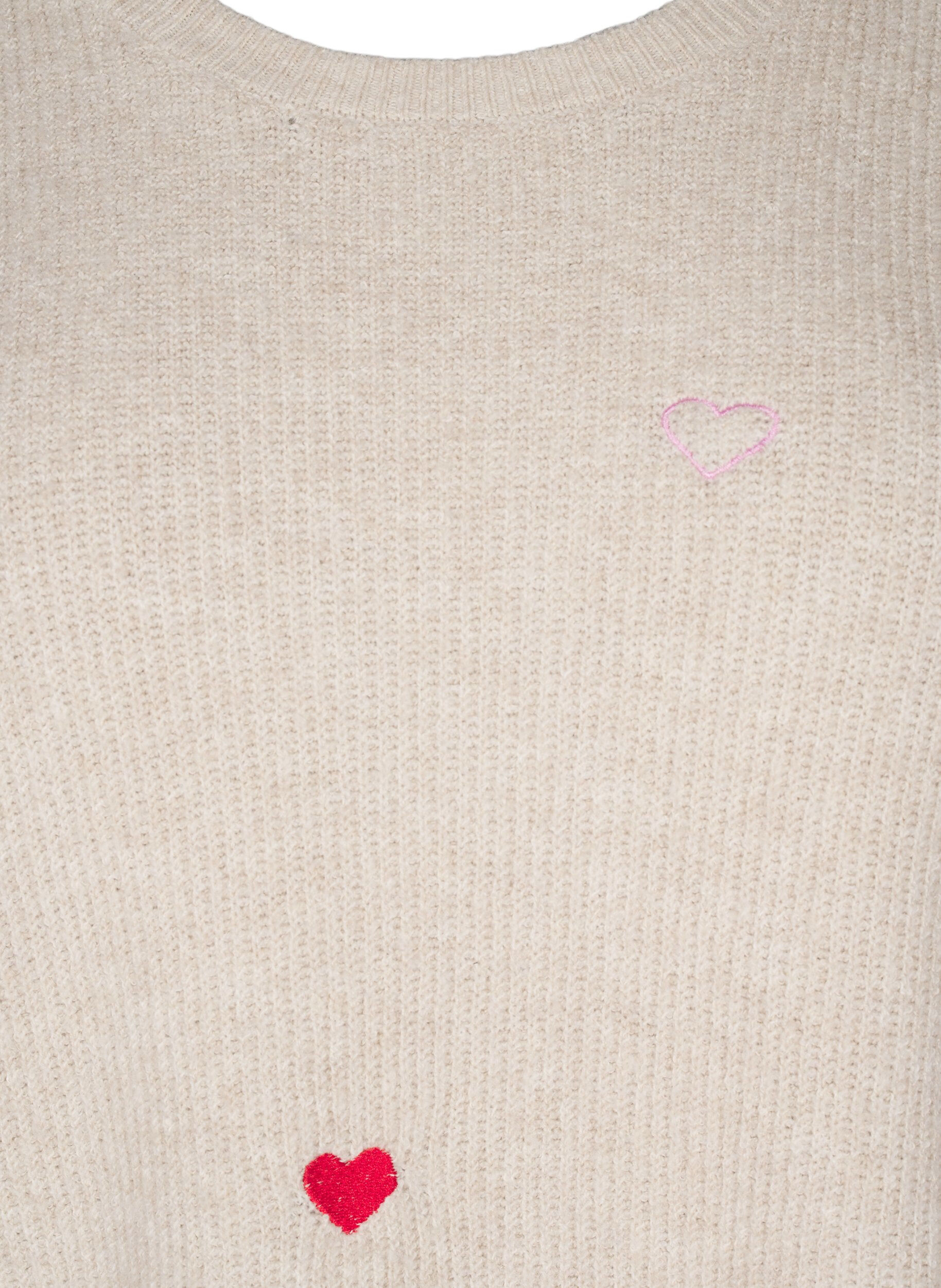 Zizzi Gebreide blouse met hartjes en 3/4 mouwen, Beige, Packshot image number 2