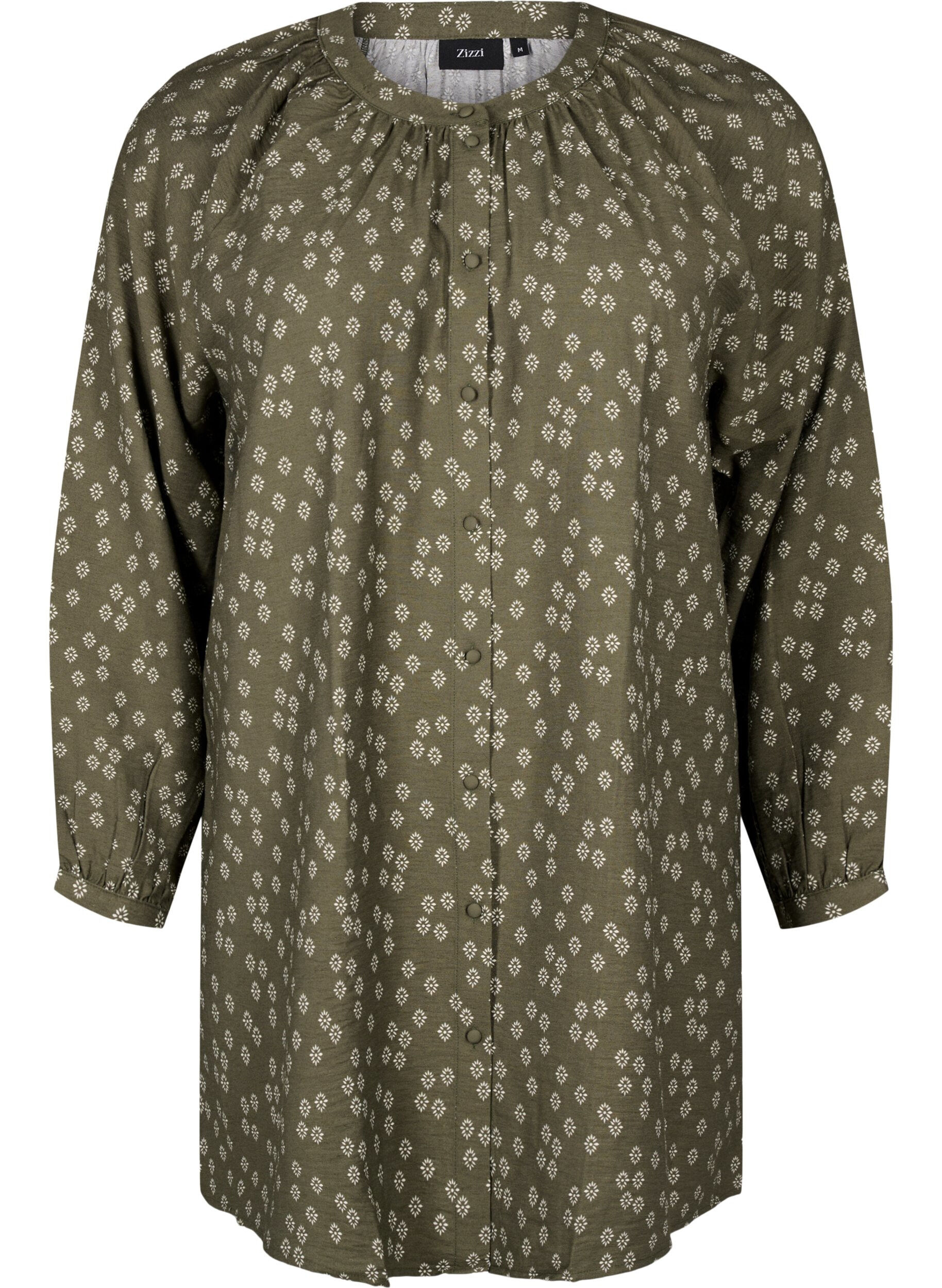 Zizzi Tunic met lange mouwen en bloemenprint, Groen, Packshot image number 0