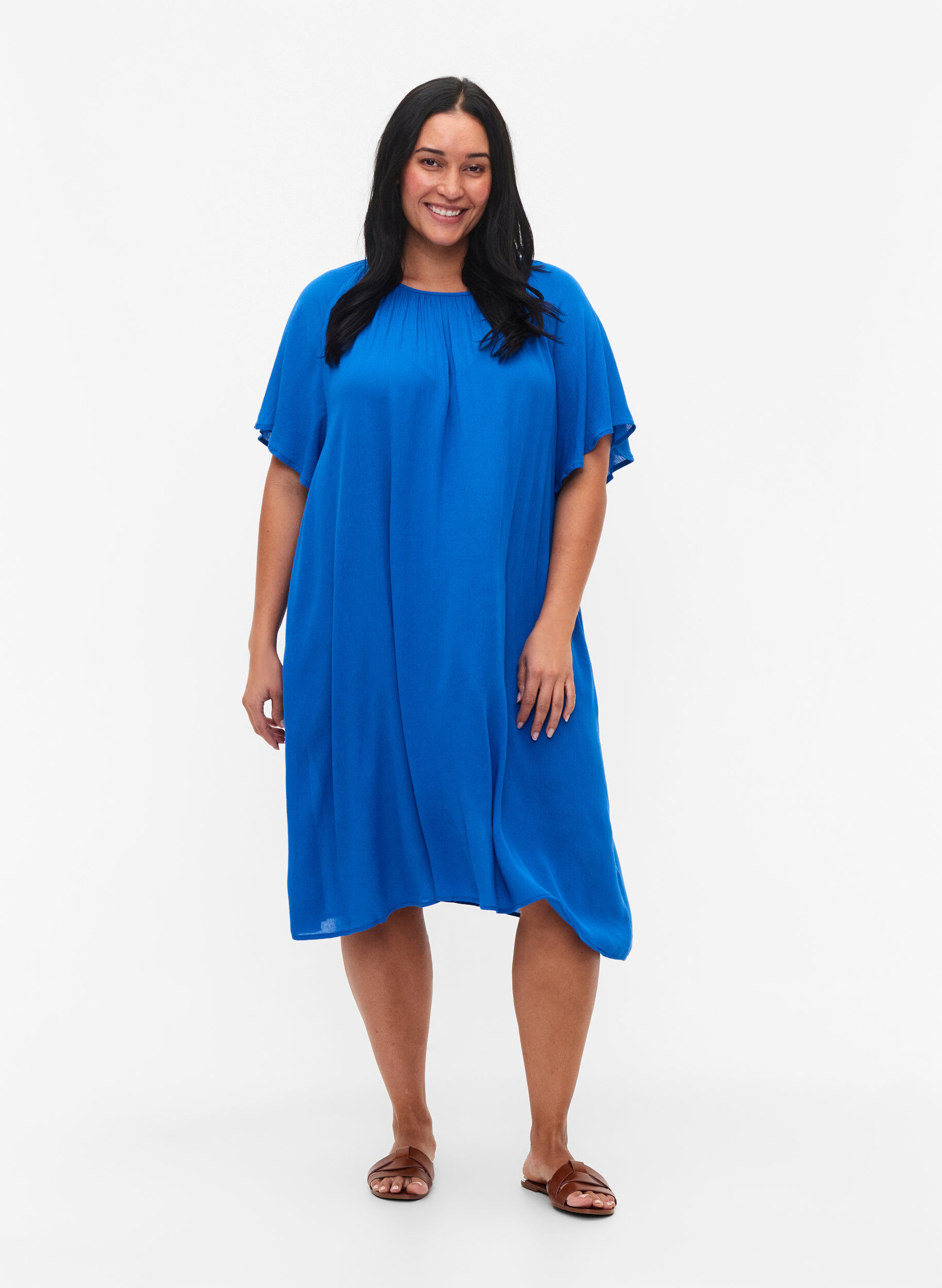 Zizzi Jurk van viscose met korte mouwen, Victoria blue, Model image number 2