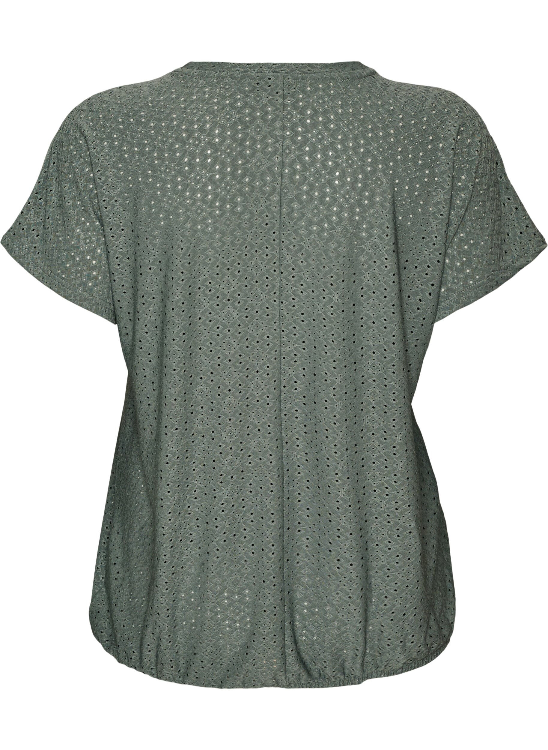 ZizziBlouse met oogjesborduurwerk en balloneffect, Groen, Packshot image number 1