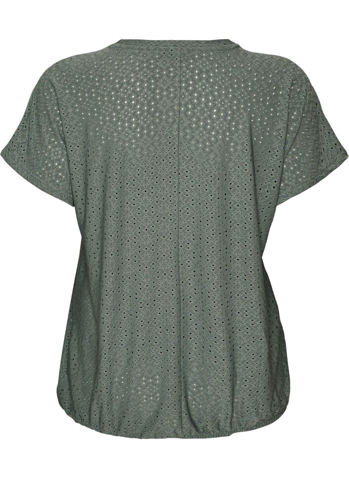 Blouse met oogjesborduurwerk en balloneffect, Groen, Packshot image number 1