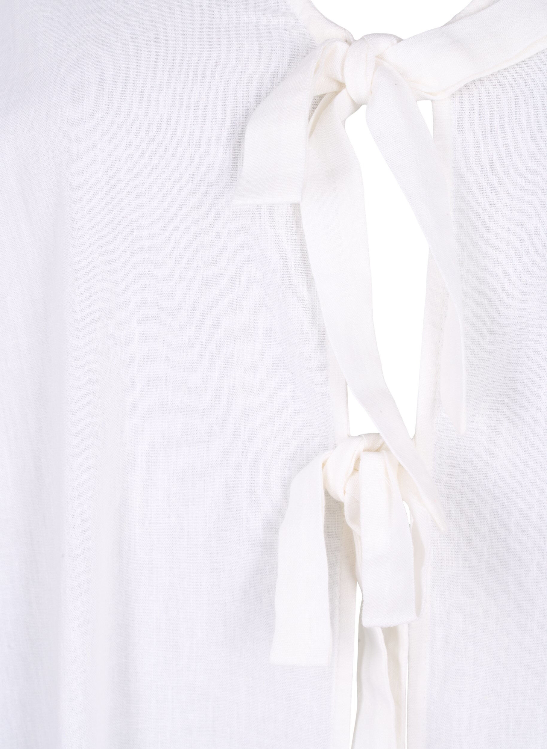 Zizzi Katoenen blouse met 3/4 mouwen in een katoenmix met linnen, Bright White, Packshot image number 2