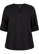 Viscose overhemd blouse met driekwart mouwen, Black, Packshot image number 0