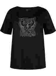 T-shirt van biologisch katoen met studs, Black Owl