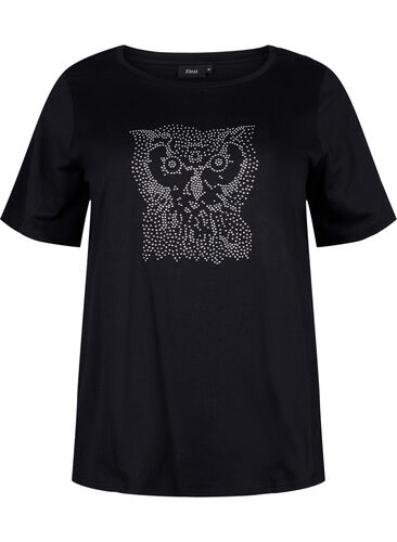 T-shirt van biologisch katoen met studs, Black Owl, Packshot image number 0