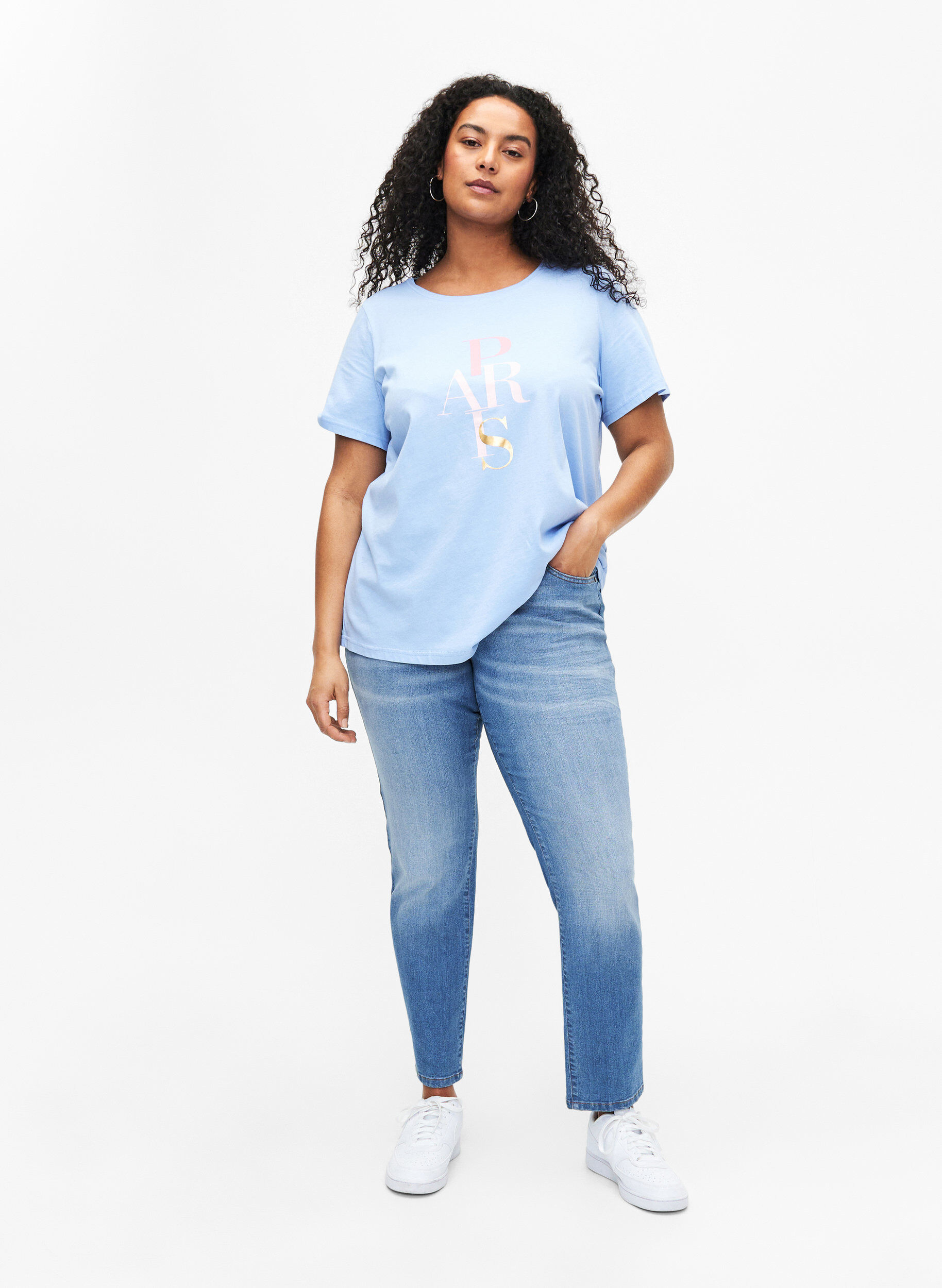 Zizzi Katoenen T-shirt met tekstopdruk, Serenity w. Paris, Model image number 2