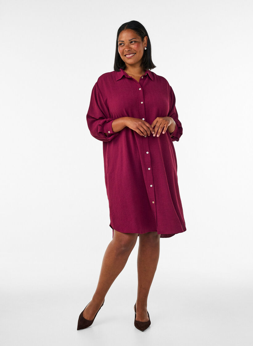 Lange shirt met een lichte textuur, Rood, Model image number 1