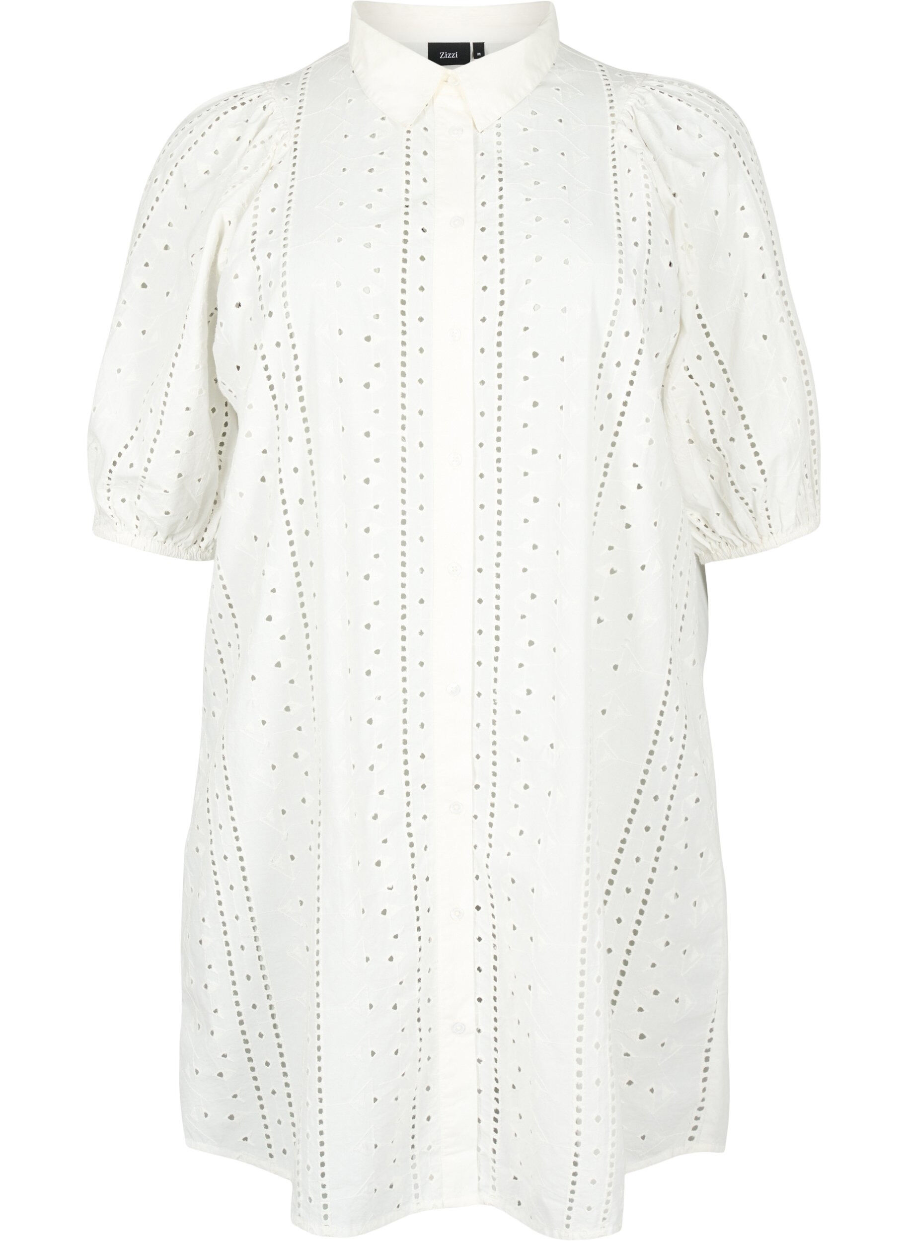 Zizzi Katoenen overhemdjurk met broderie anglaise, Off White, Packshot image number 0