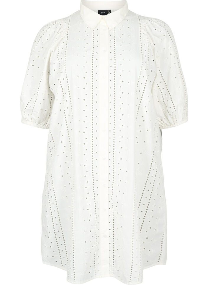 Katoenen overhemdjurk met broderie anglaise, Off White, Packshot image number 0