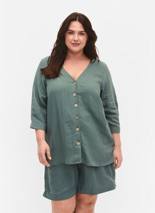 Viscose blouse met knopen en v-hals, Balsam Green, Model image number 0