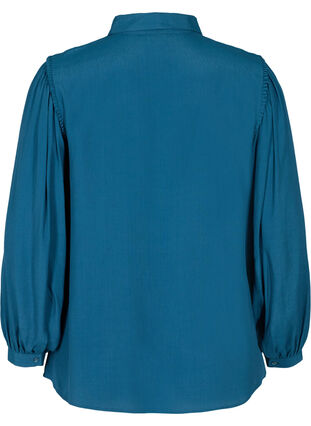 Viscose blouse met ruche details en lange mouwen, Reflecting Pond, Packshot image number 1