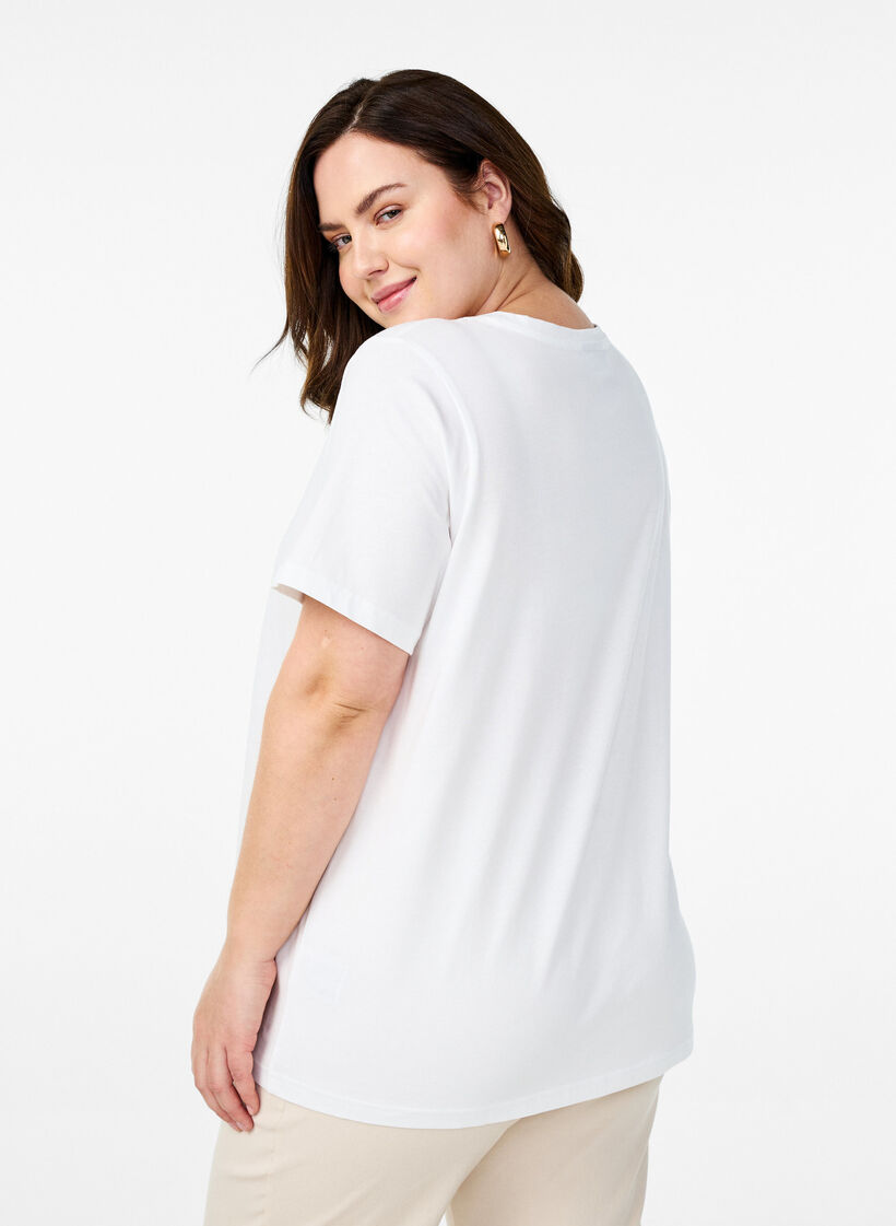 T-shirt in biologisch katoen met bloemenprint, B. White w. Flower, Model image number 1