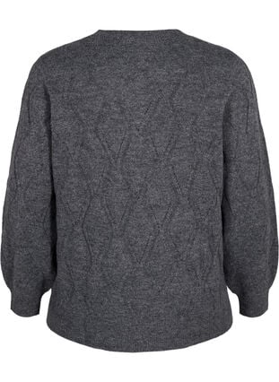 Gebreide pullover met gaatjespatroon, Dark Grey Melange, Packshot image number 1