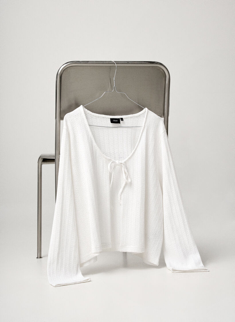 Cardigan met textuur en strik voorkant, Wit, Image image number 0