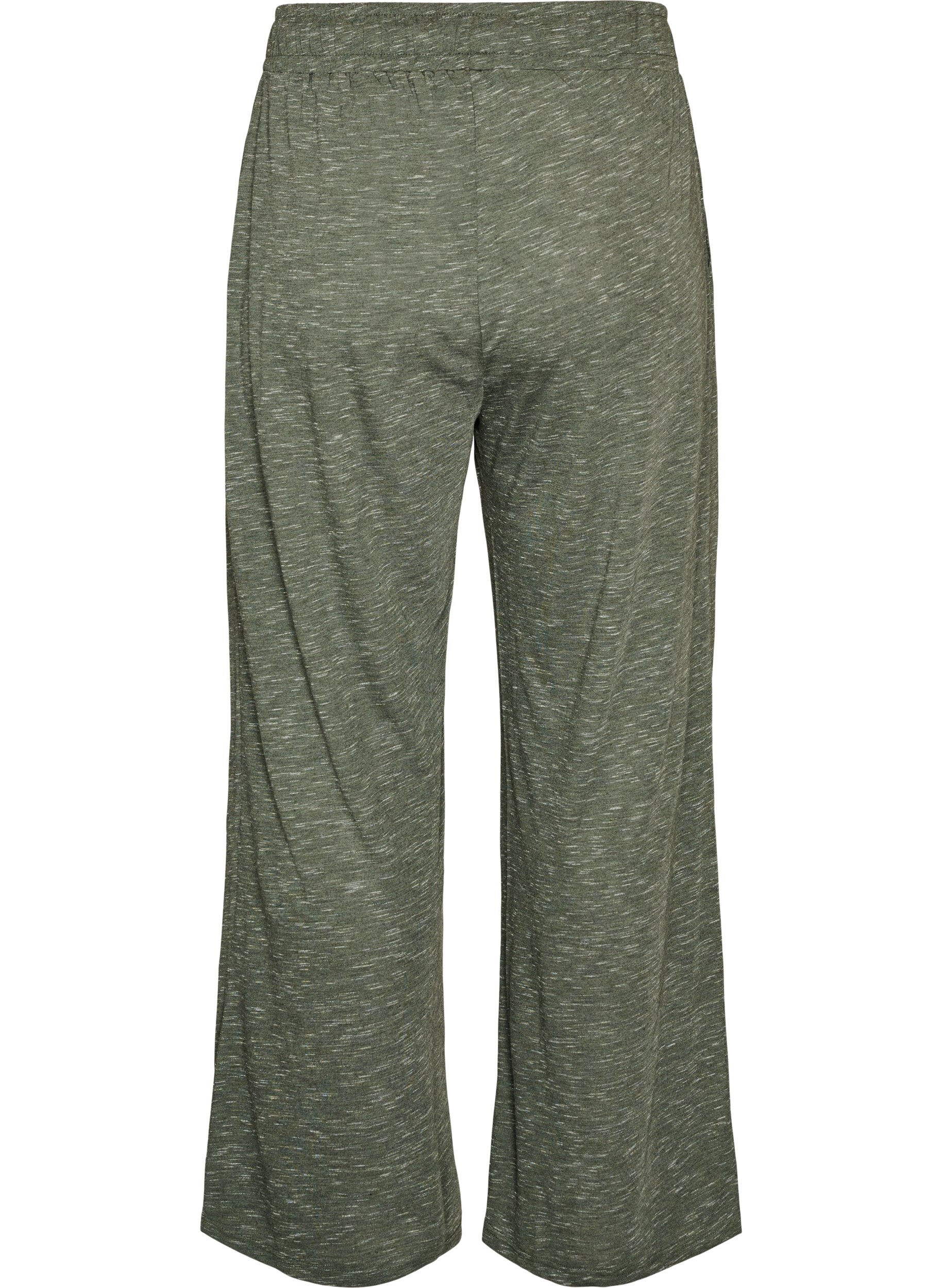 ZizziJersey broek met wijde pijpen en zakken, Groen, Packshot image number 1