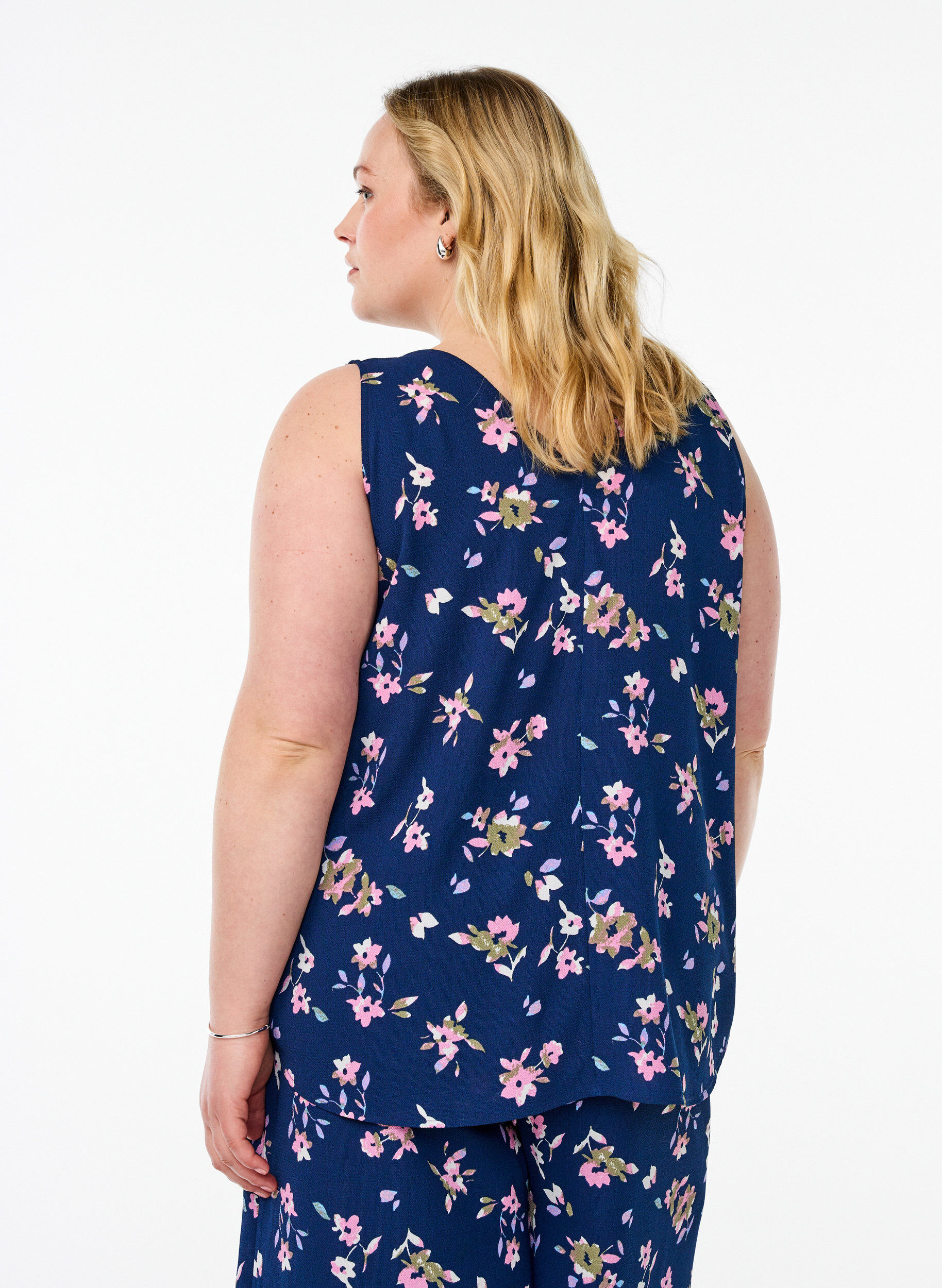 ZizziTop met print en V-hals, Blauw, Model image number 2