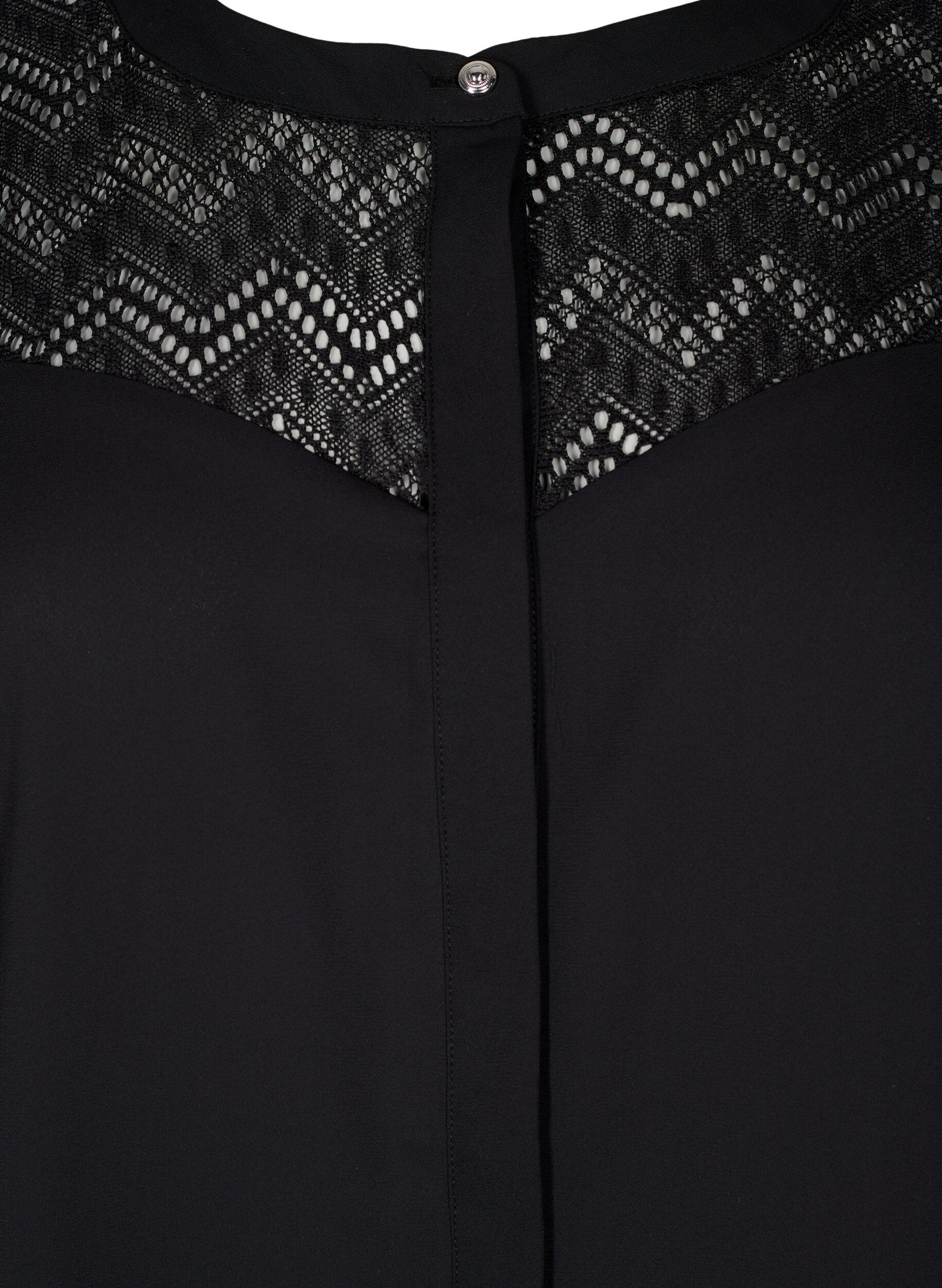 Zizzi Overhemdblouse met korte kanten mouwen, Black, Packshot image number 2