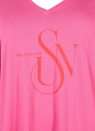 Katoenen t-shirt met opdruk, Shocking Pink SUN, Packshot image number 2