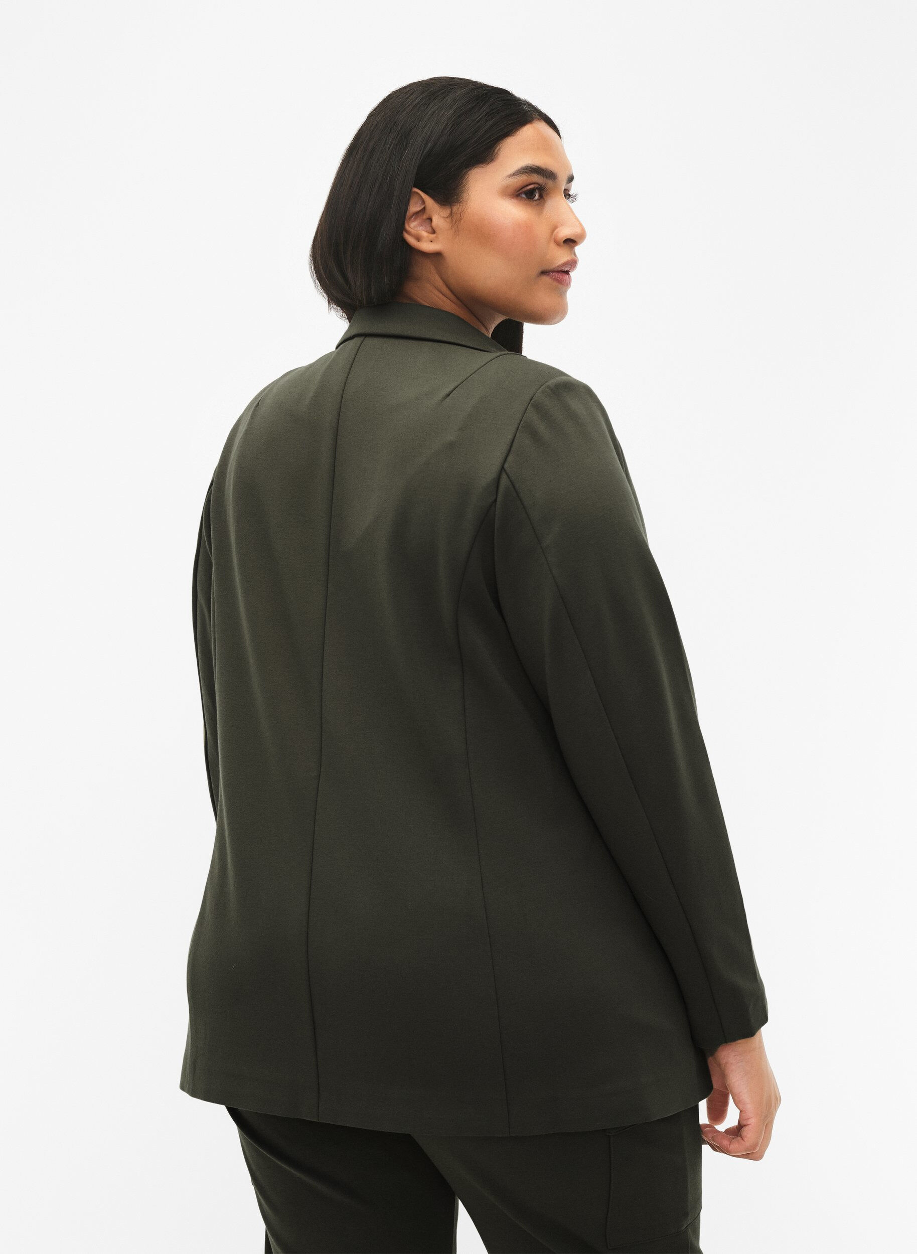 Zizzi Eenvoudige blazer met knoopsluiting, Groen, Model image number 1