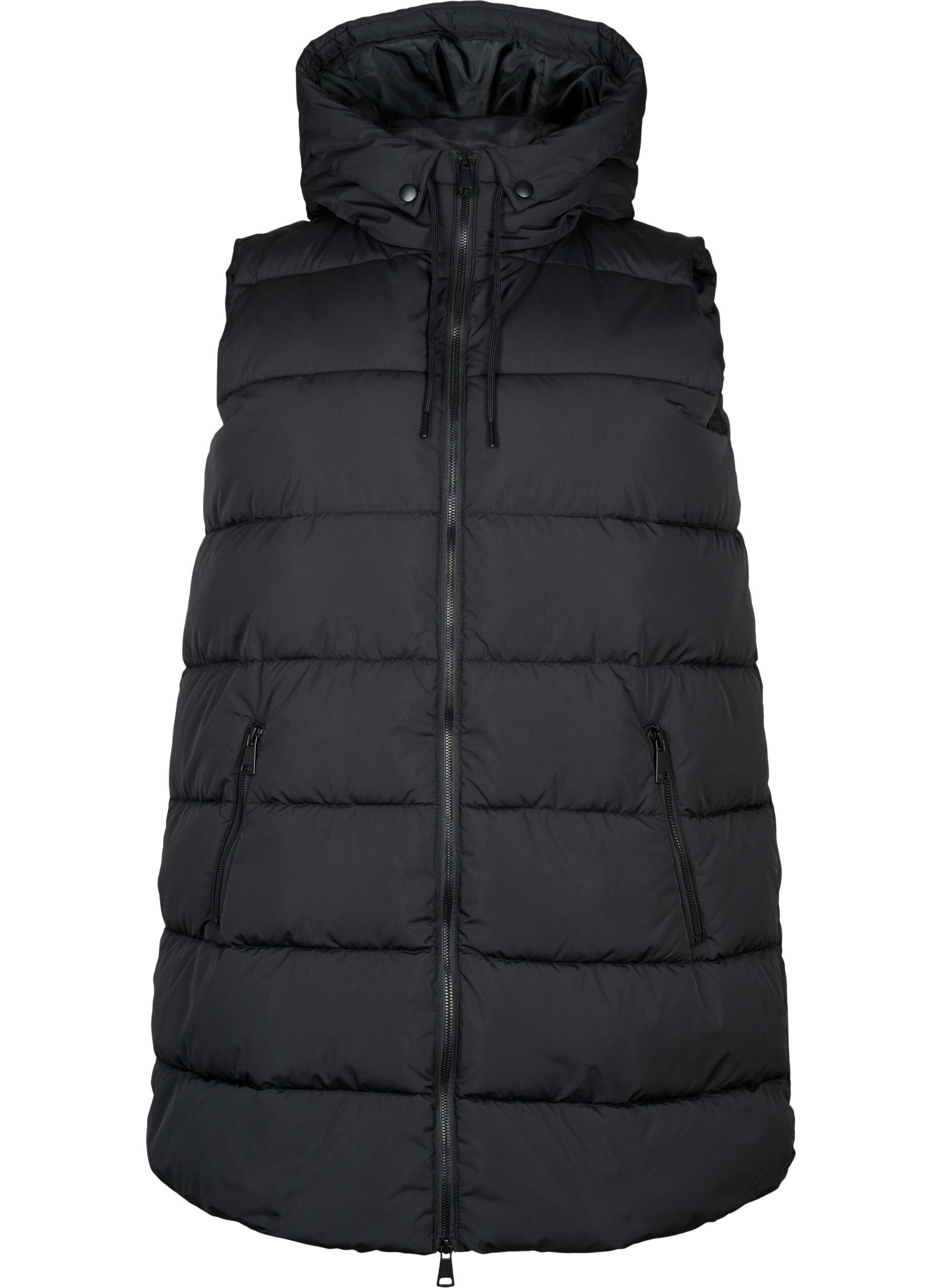 ZizziLange vest met capuchon en zakken, Zwart, Packshot image number 0
