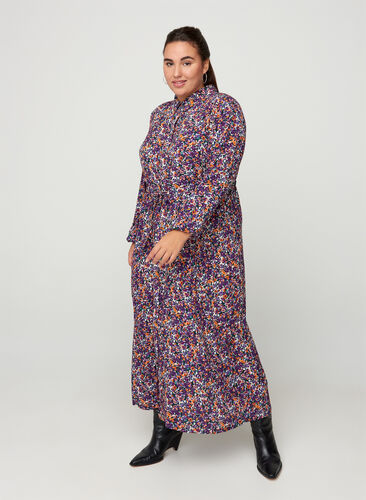 Viscose jurk met bloemenprint, Purple Flower AOP, Model image number 0