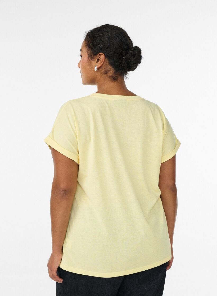 T-shirt met korte mouwen van katoenmix, Geel, Model image number 2