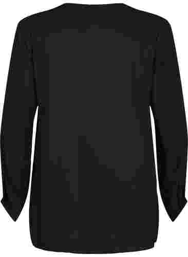 Effen kleur overhemd met v-hals, Black, Packshot image number 1