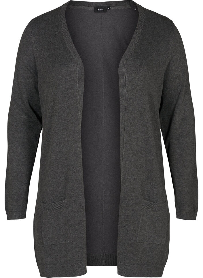 Lang gebreid vest in viscosemix, Grijs, Packshot image number 0