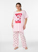 Pyjamabroek in zachte jersey met hoge taille en fruitprint, Roze, Model image number 0