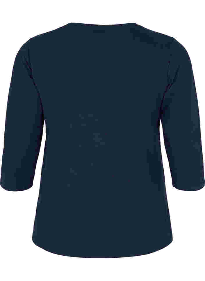 Basic katoenen t-shirt met 3/4 mouwen, Navy Blazer, Packshot image number 1
