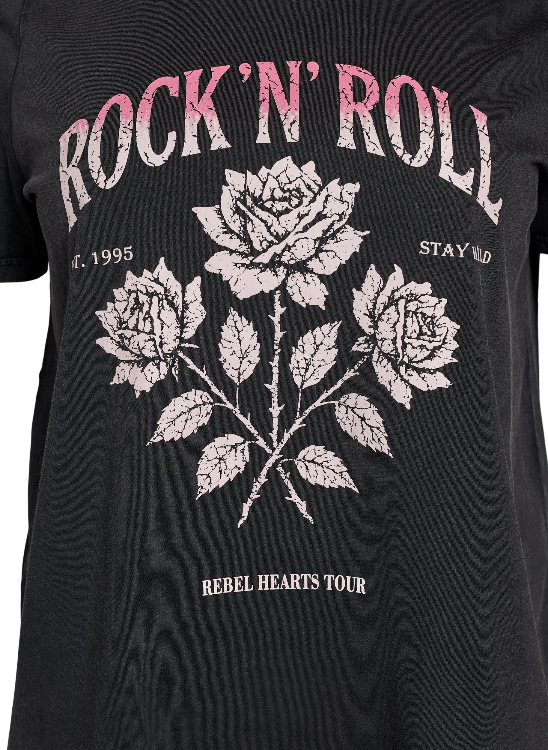ZizziT-shirt van biologisch katoen met rockprint, Zwart, Packshot image number 2