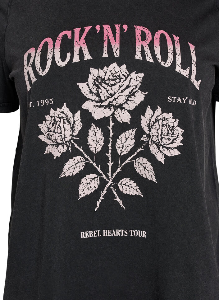 T-shirt van biologisch katoen met rockprint, Zwart, Packshot image number 2