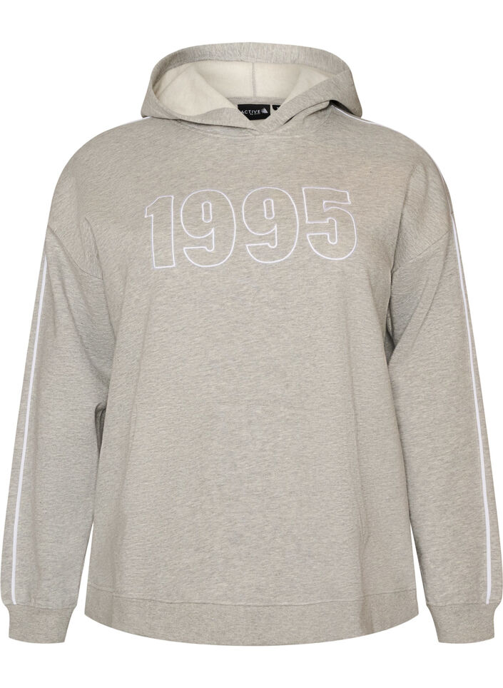 Hoodie met geborduurd motief, Grijs, Packshot image number 0