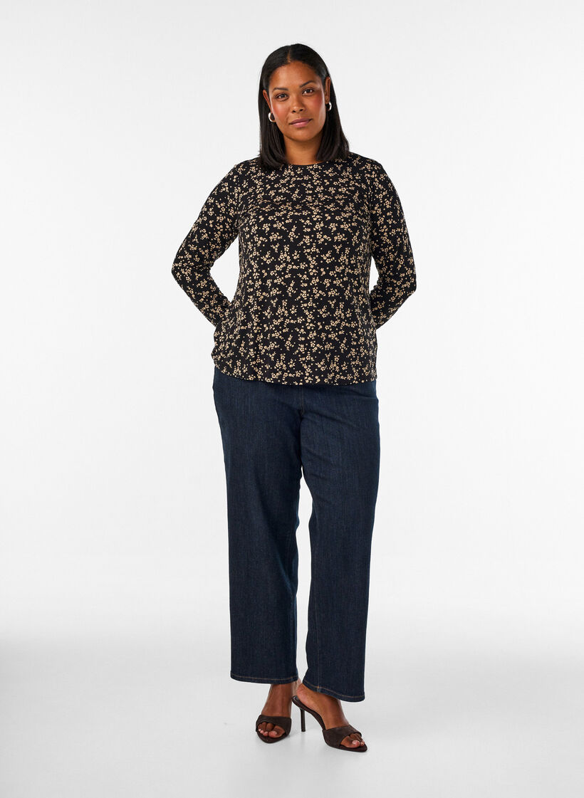 Blouse met lange mouwen, Zwart, Model image number 1