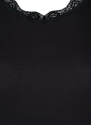 Geribbelde top met lange mouwen en kanten details, Black, Packshot image number 2