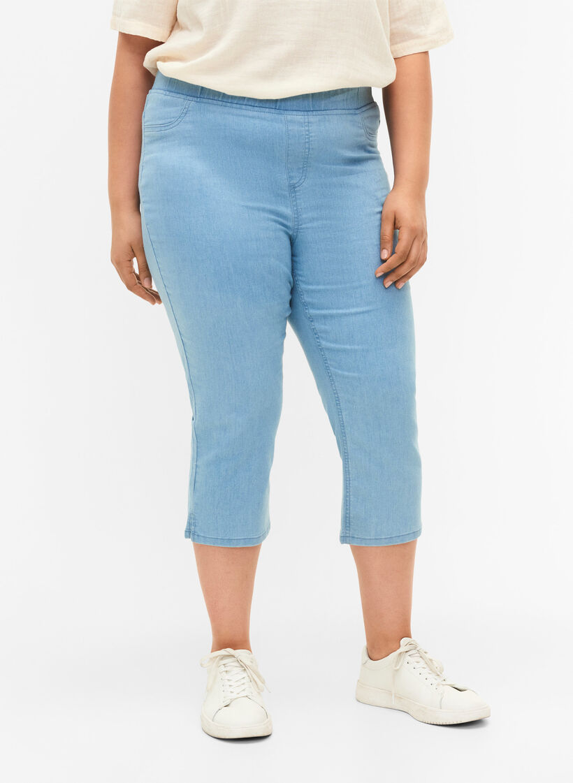 Driekwart broek in katoenmix, Light blue denim, Model image number 2