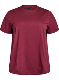 Basic katoenen T-shirt met ronde hals, Donker Bordeaux