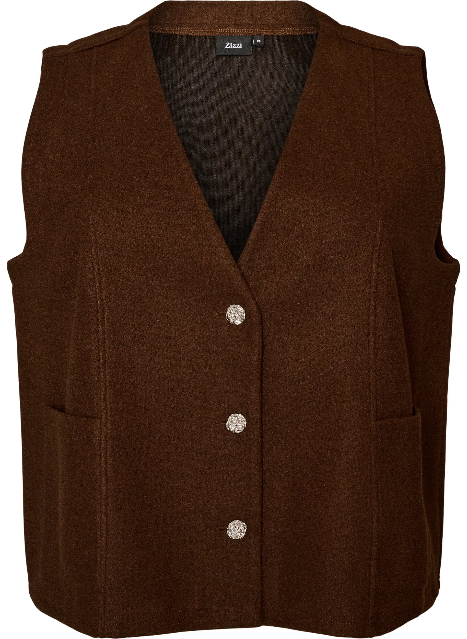 ZizziV-hals gilet met knopen, Bruin, Packshot image number 0