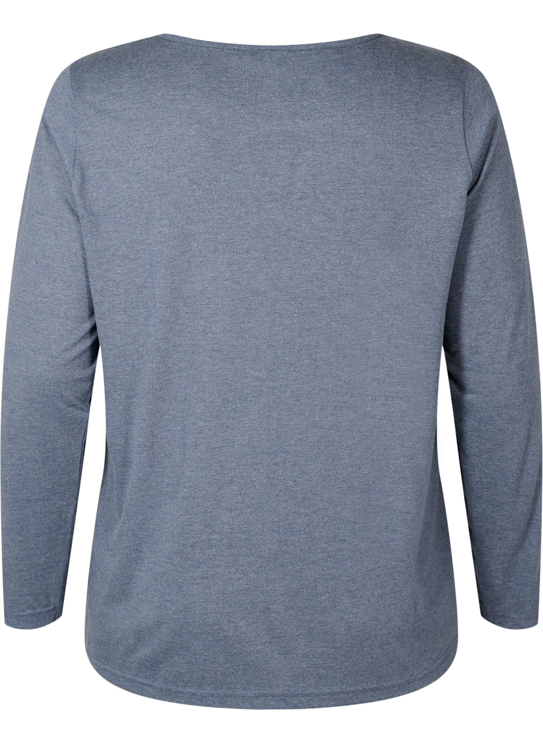 Zizzi Gem&ecirc;leerde blouse met lange mouwen, Night Sky Mel. , Packshot image number 1
