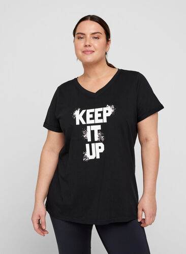 Katoenen sport t-shirt met print, Black Keep, Model image number 0