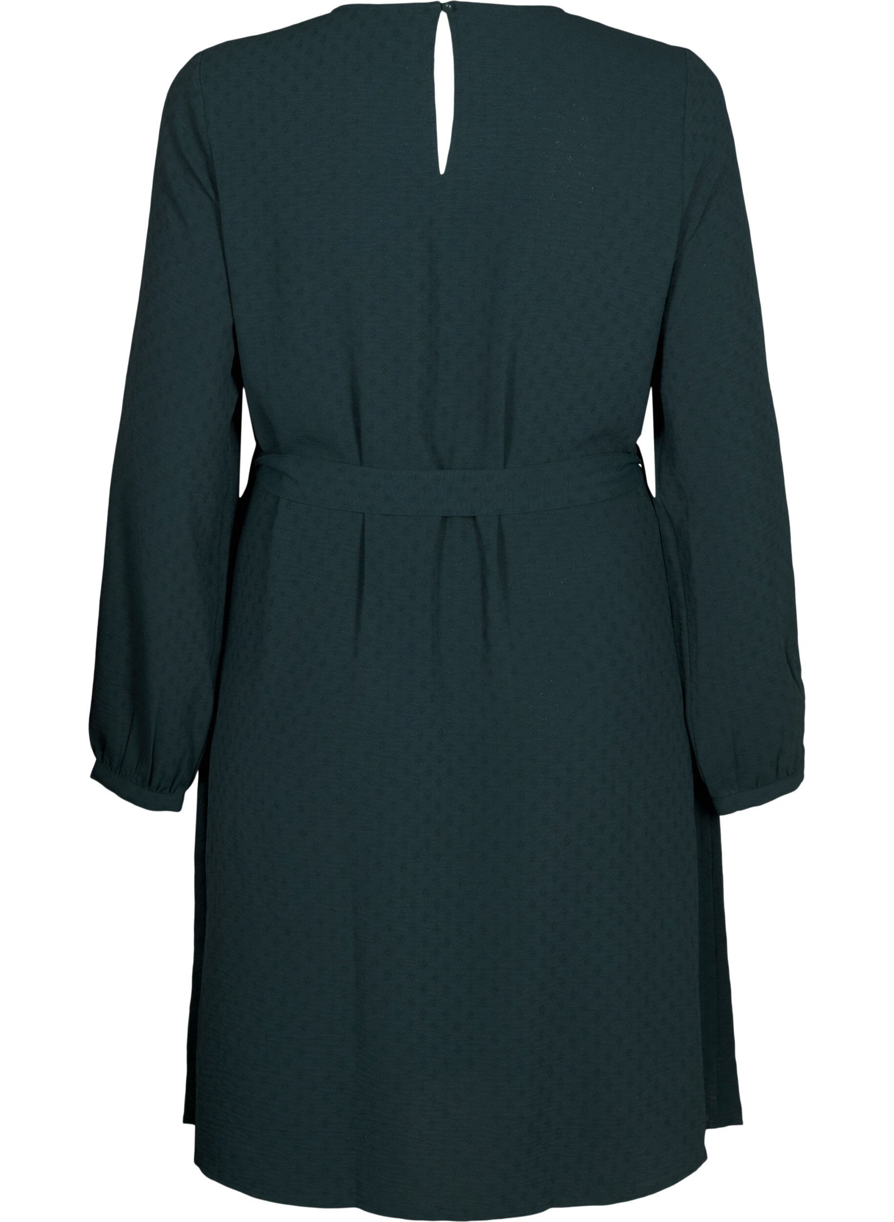 Zizzi Korte jurk van textuurstof met een strikriem, Scarab, Packshot image number 1