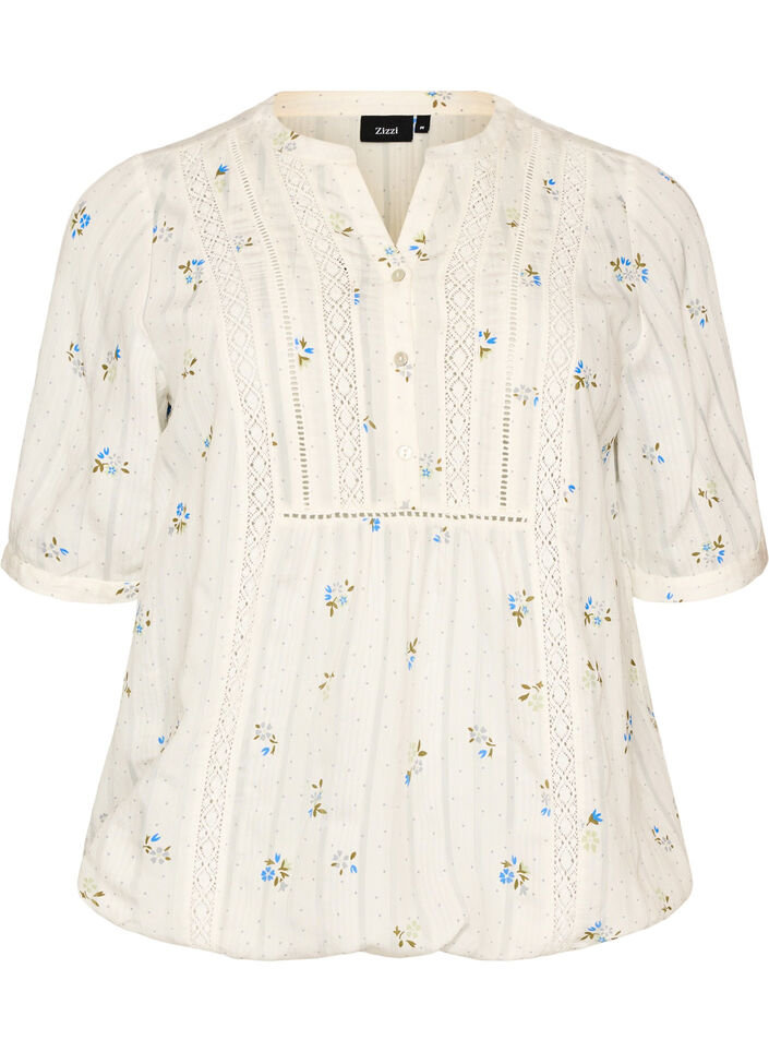 Blouse met print en 1/2 mouwen, Vanille, Packshot image number 0