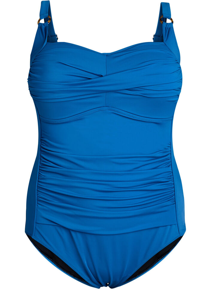 Gewatteerd badpak met draperie, Blauw, Packshot image number 0