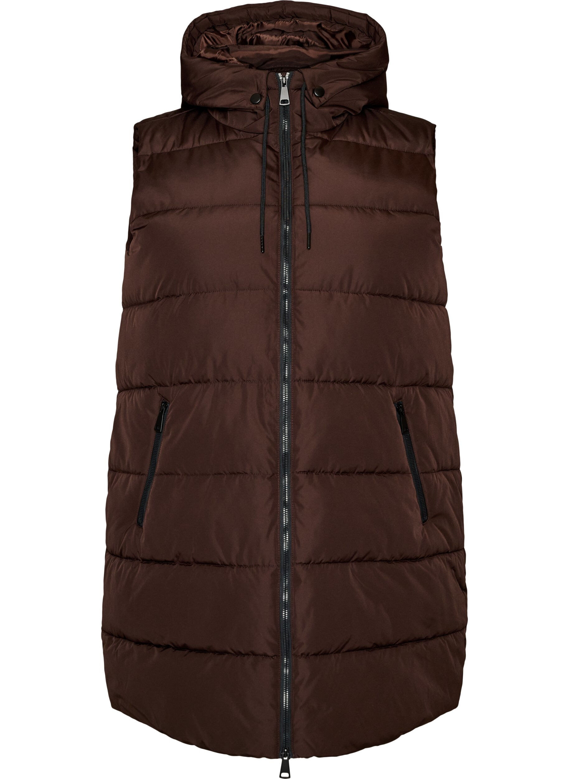 ZizziLange vest met capuchon en zakken, Bruin, Packshot image number 0