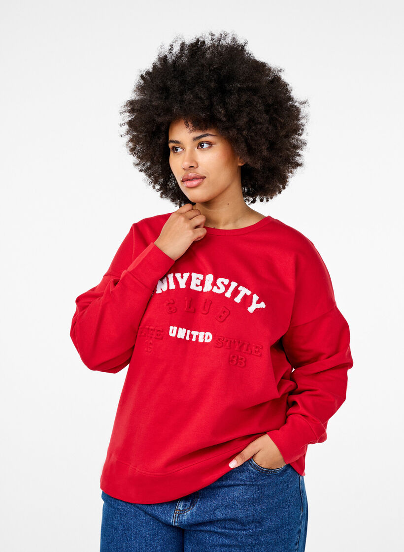 Sweatshirt met verhoogde tekstdesign, Rood, Model image number 0