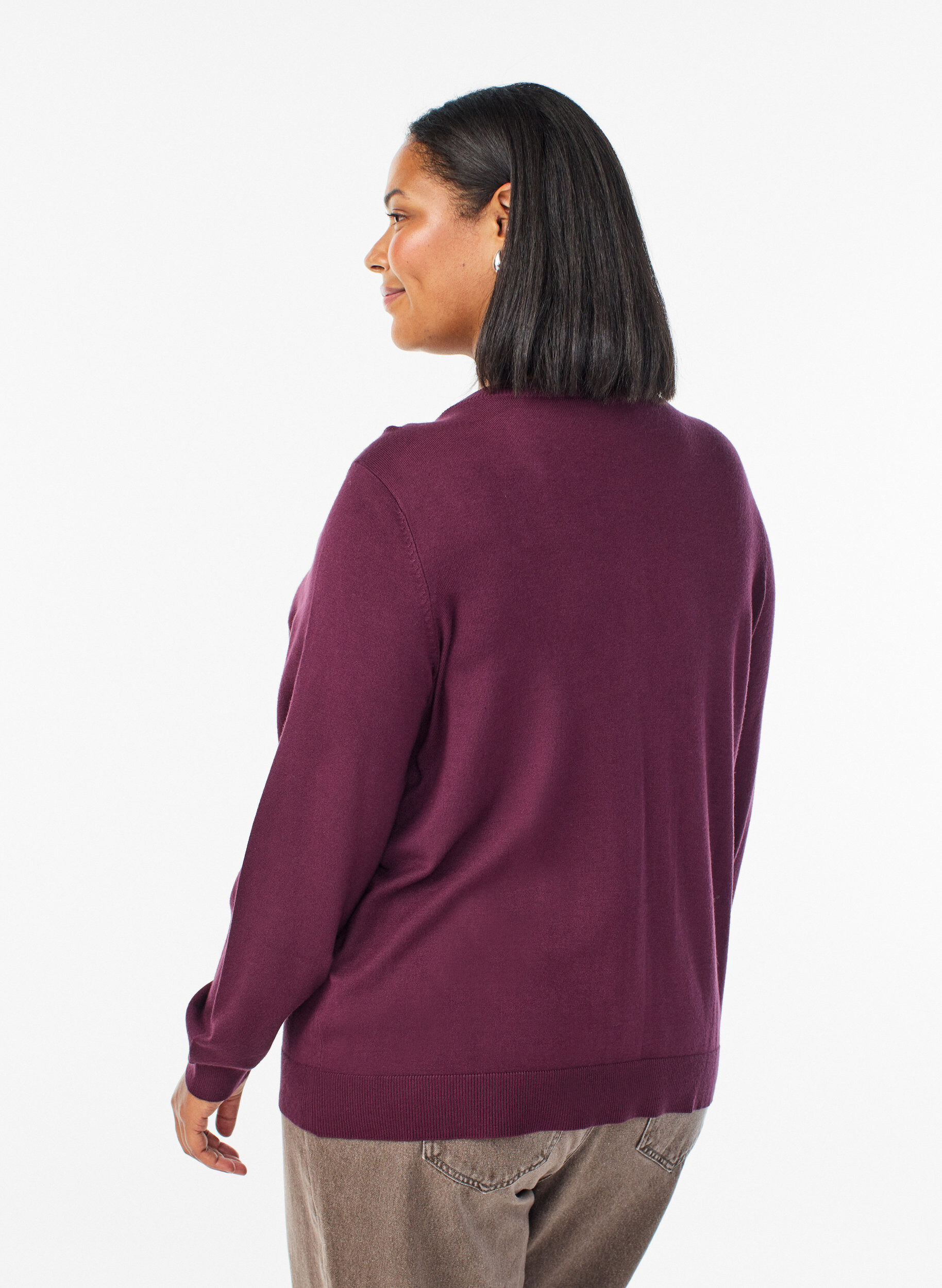 Zizzi Fijngebreide cardigan met bolknopen, Rood, Model image number 2