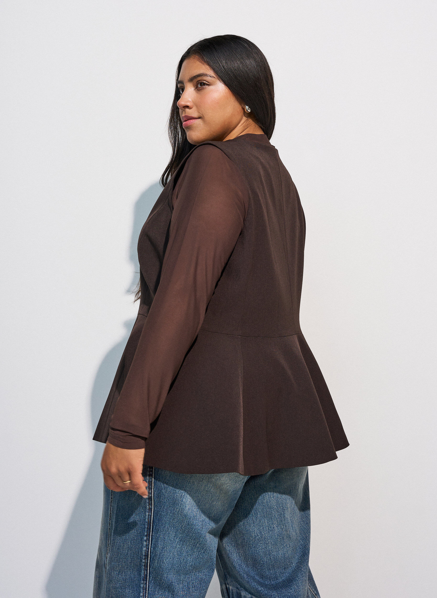 ZizziGilet met krijtstreep en peplum, Bruin, Model image number 2