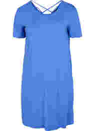 Viscose jurk met rugdetail en korte mouwen, Dazzling Blue