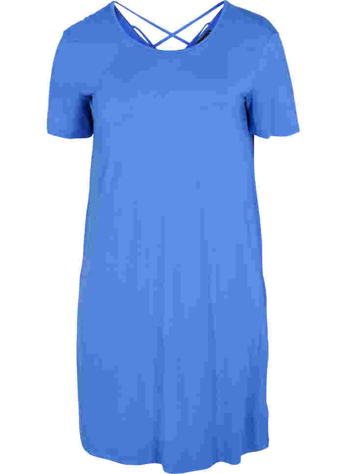 Viscose jurk met rugdetail en korte mouwen, Dazzling Blue
