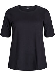 Geribde jersey blouse met korte mouwen, Zwart